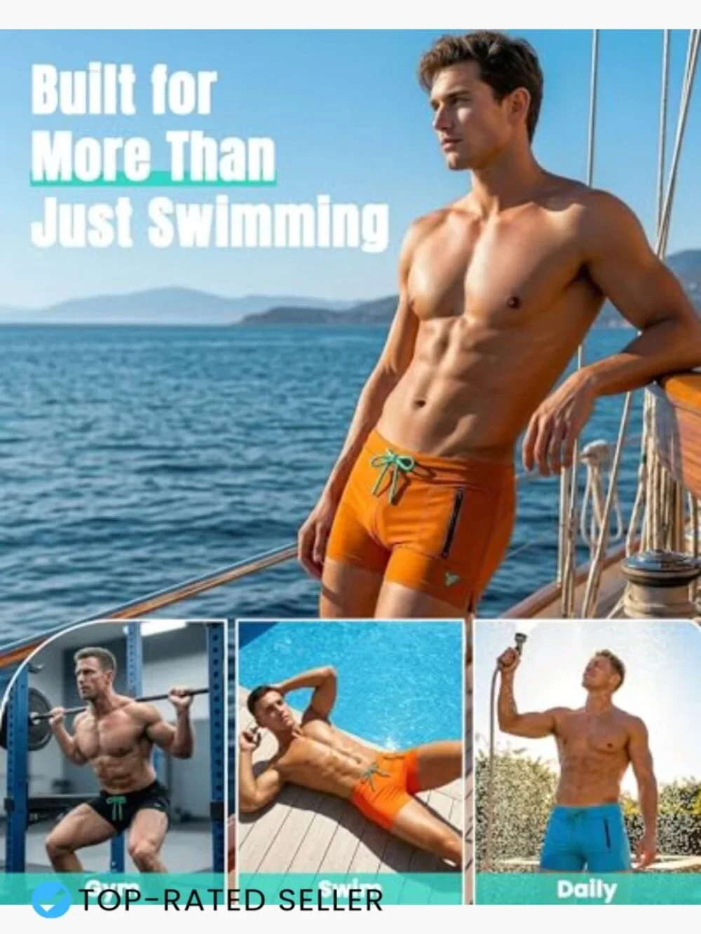 Men's Quick-Dry Swim Trunks 3 Inch Inseam Square Leg Brief with Pocket